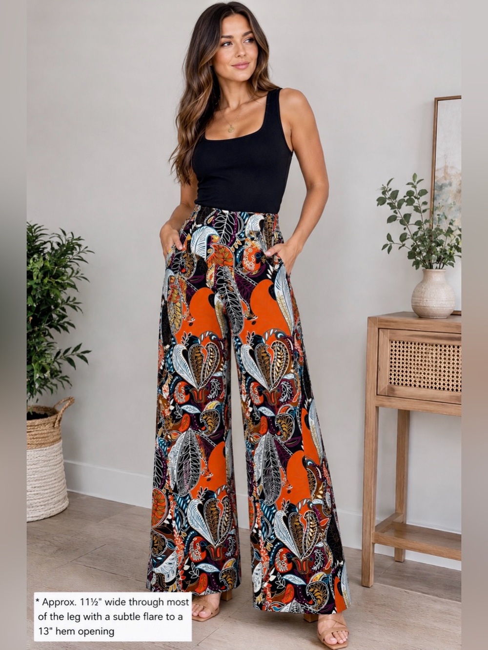Arolina Colorful Paisley Wide Leg Flare Pants Size Large High Rise